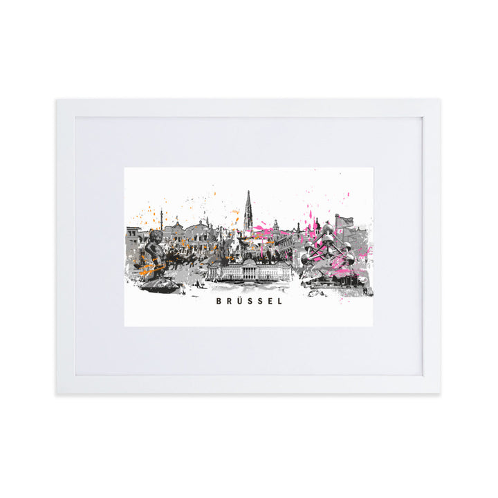 Poster mit Passepartout - Skyline Brüssel Marko Kurth Weiß / 30×40 cm artlia