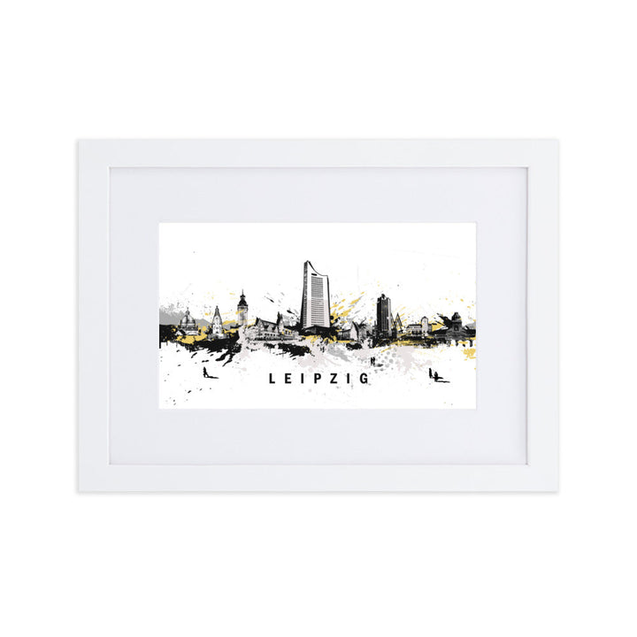 Poster mit Passepartout - Skyline Leipzig Marko Kurth Weiß / 21×30 cm artlia