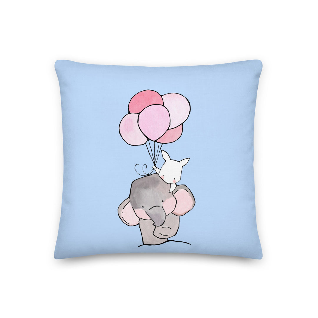 Premium-Kissen - Elefant und Hase mit Luftballon Kuratoren von artlia 46x46 cm (18″×18″) artlia