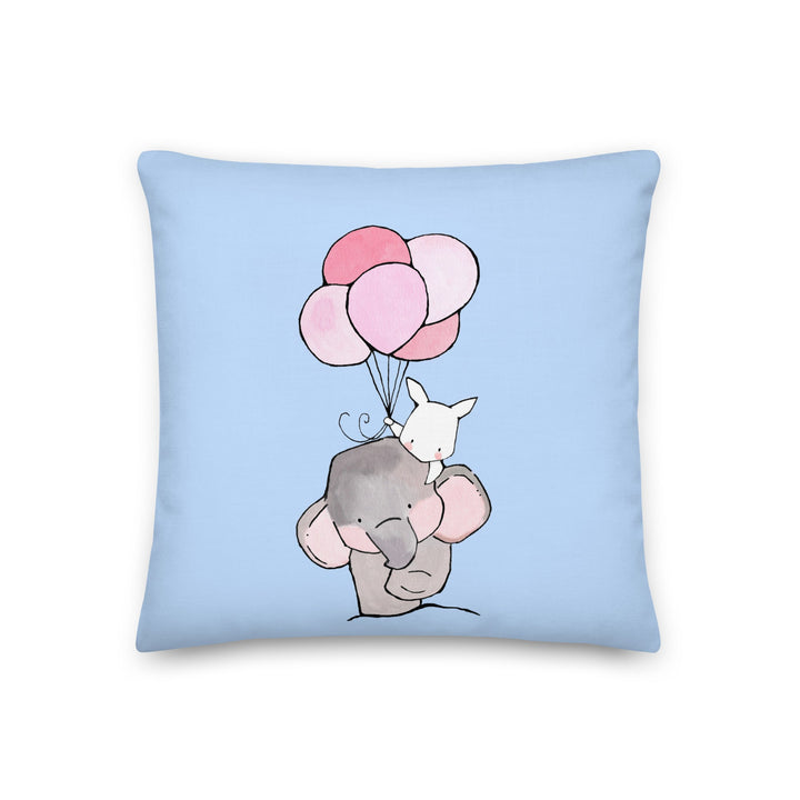 Premium-Kissen - Elefant und Hase mit Luftballon Kuratoren von artlia 46x46 cm (18″×18″) artlia