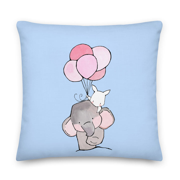 Premium-Kissen - Elefant und Hase mit Luftballon Kuratoren von artlia 56x56 cm (22″×22″) artlia