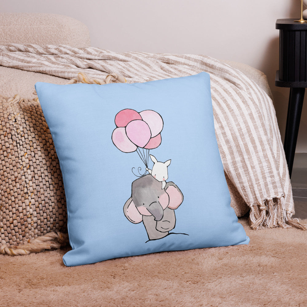 Premium-Kissen - Elefant und Hase mit Luftballon Kuratoren von artlia artlia