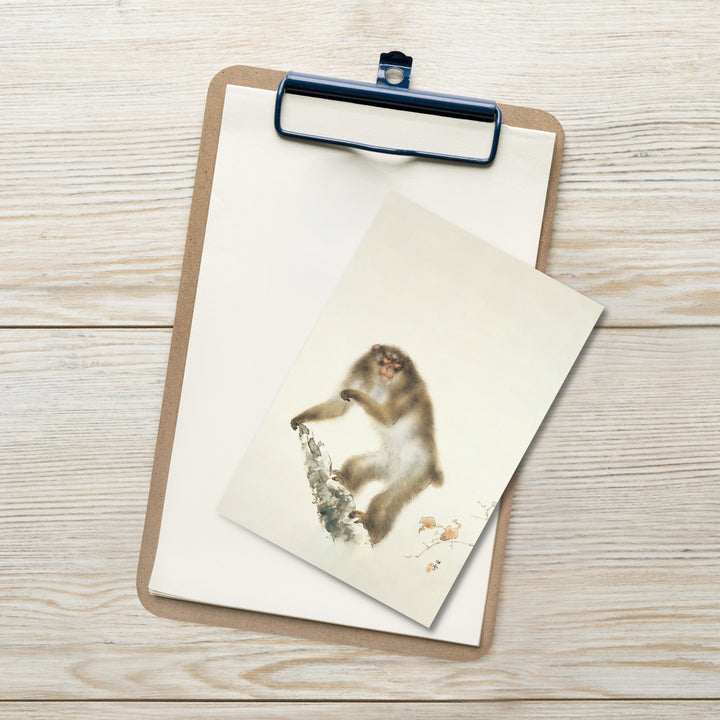 Postcard - Hashimoto Kansetsu, Old Monkey with Cherry in Autumn