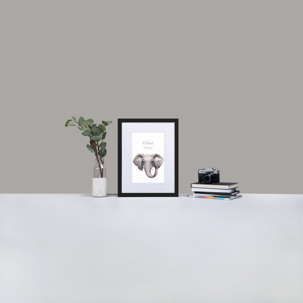 Elefant - Poster im Rahmen mit Passepartout dear.bon.vivant schwarz / 30×40 cm artlia