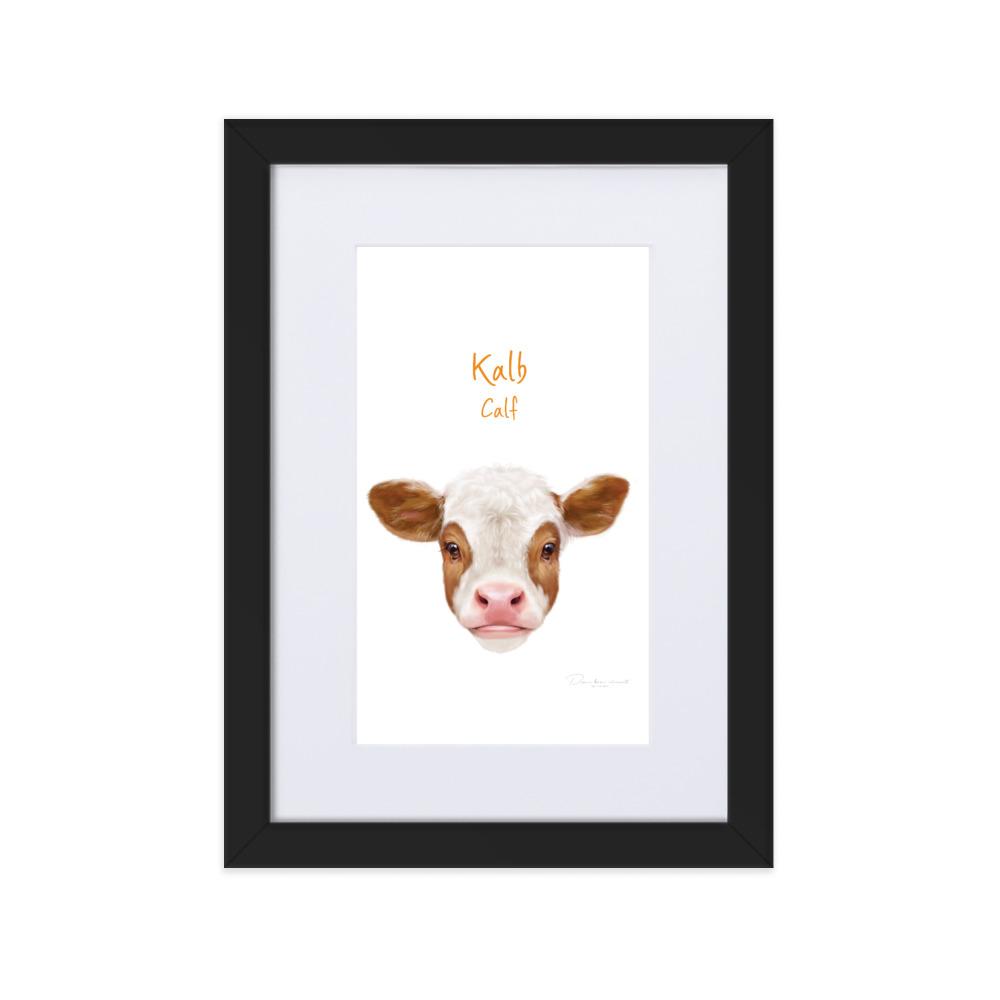 Kalb - Poster im Rahmen mit Passepartout dear.bon.vivant schwarz / 21×30 cm artlia