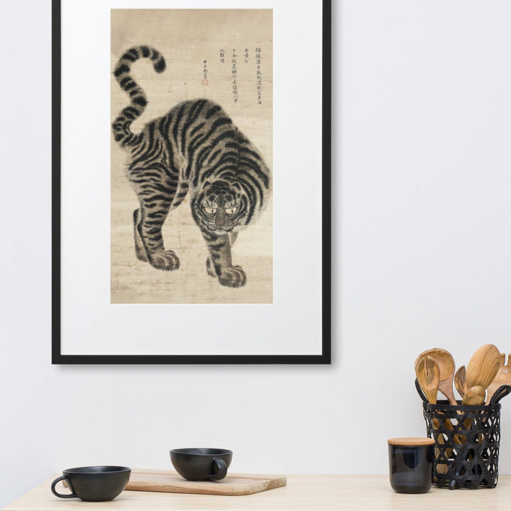 koreanischer Tiger - Poster im Rahmen mit Passepartout Hong-do Kim artlia