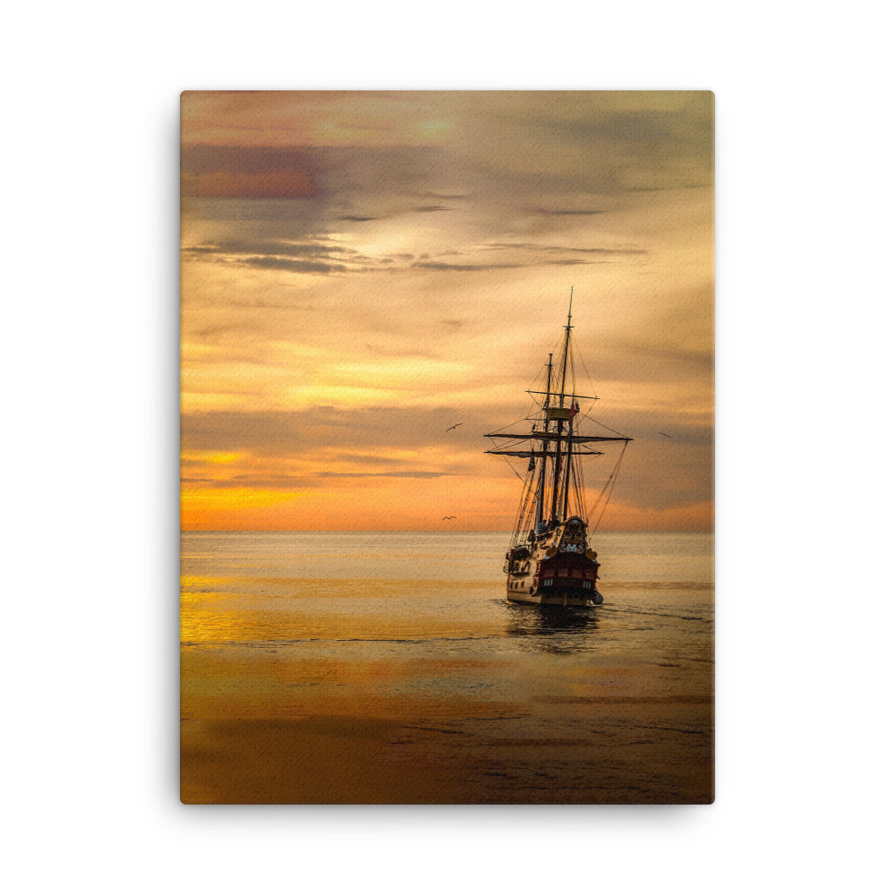 Leinwand - Schiff im Sonnenuntergang Kuratoren von artlia 30x41 cm artlia