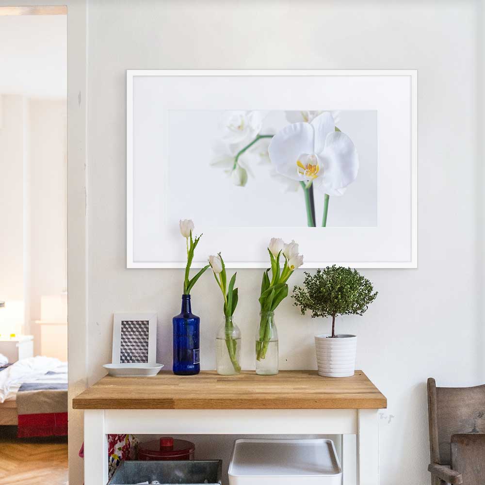 Orchid 03 - Poster im Rahmen mit Passepartout Kuratoren von artlia Weiß / 61×91 cm artlia