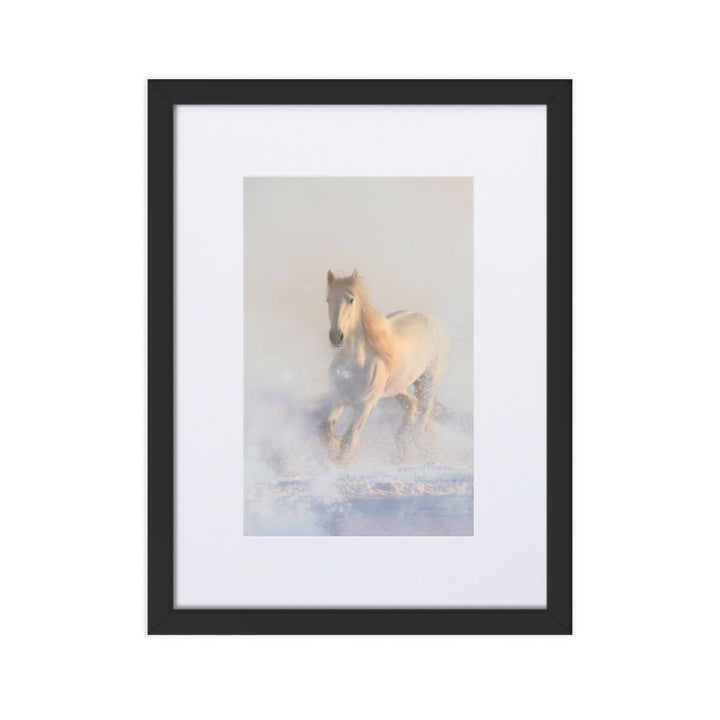 Pferd im Schnee Horse in Snow - Poster im Rahmen mit Passepartout artlia Schwarz / 30×40 cm artlia