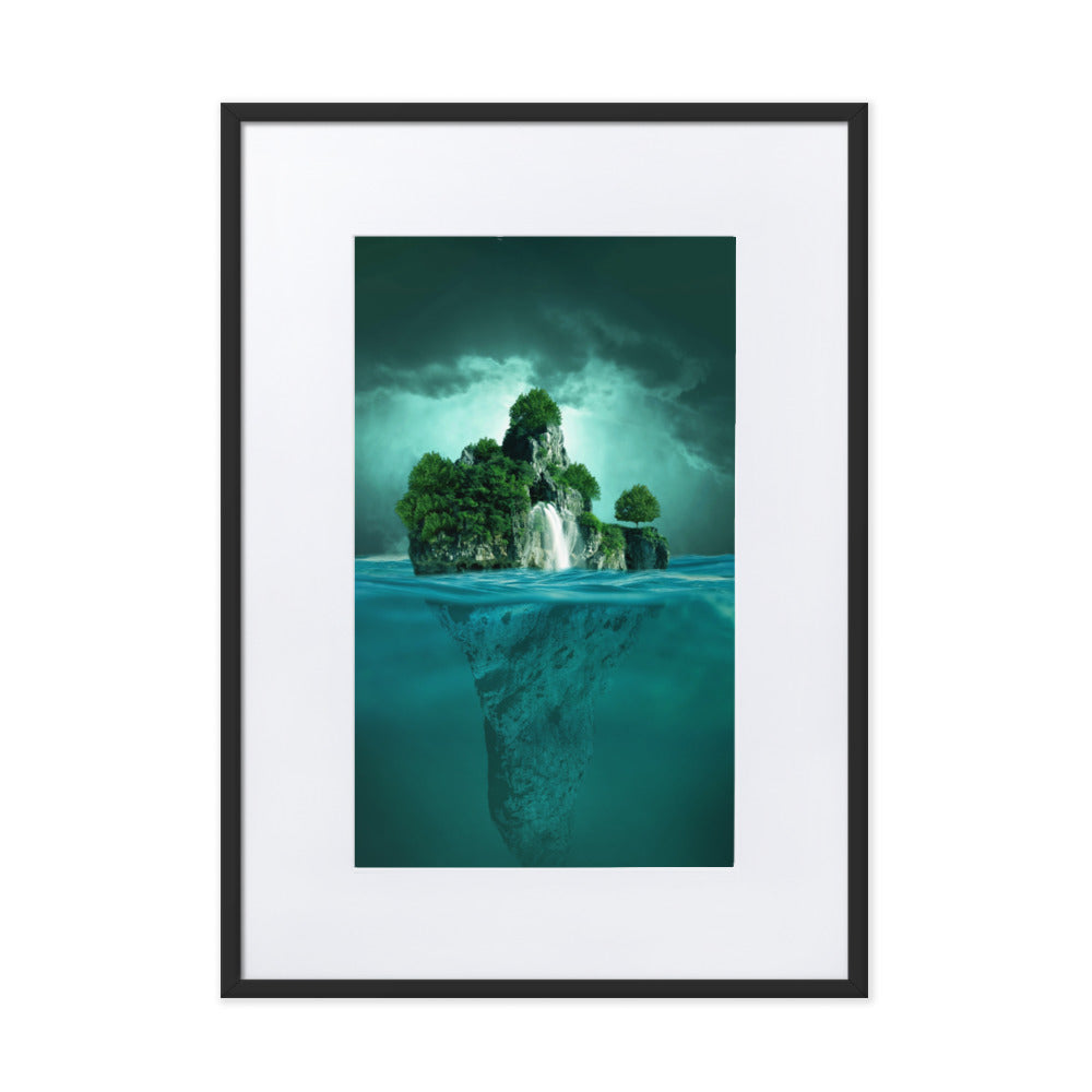 schwimmende Insel - Poster im Rahmen mit Passepartout Kuratoren von artlia Schwarz / 50×70 cm artlia