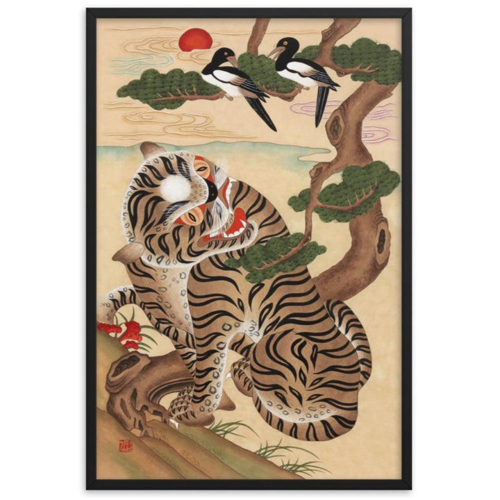 Tiger und Elster - Poster im Rahmen Misun Kim schwarz / 61x91 cm artlia